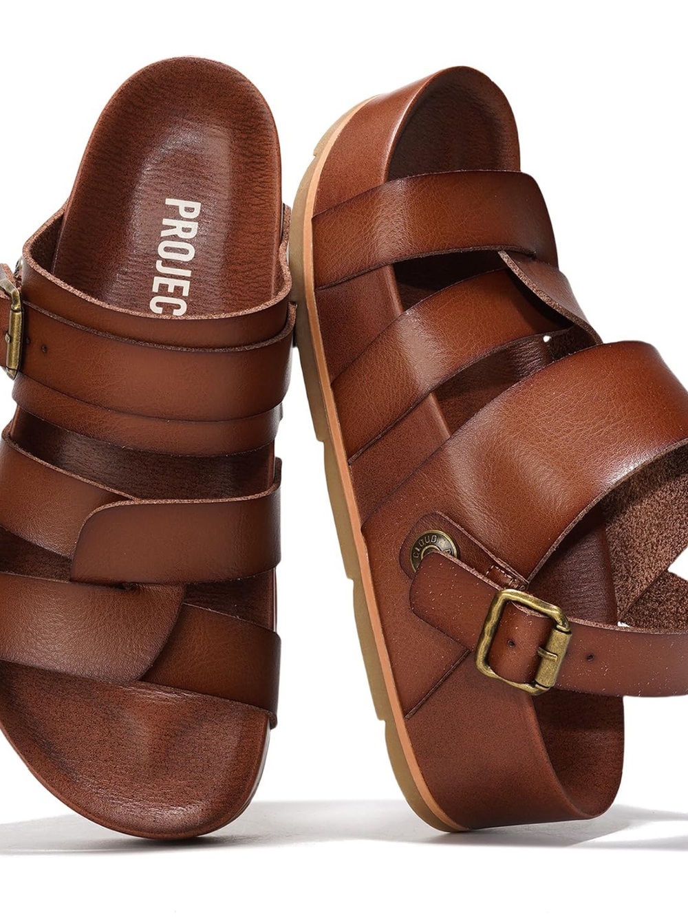 Project Cloud Brown Leather Buckle Slide Sandals - Women